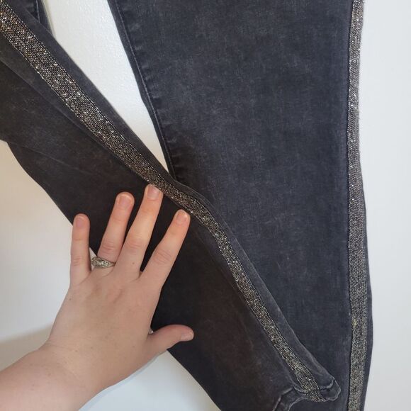 Kut from the Kloth Connie Black Beaded High Rise Ankle Skinny Jeans 6 - Picture 4 of 12